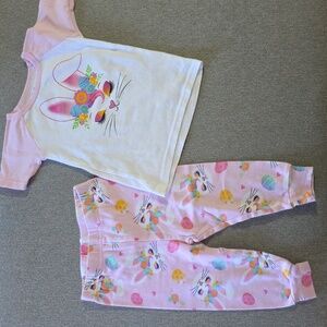 Childrens Place Pink Bunny Floral Pajama Set